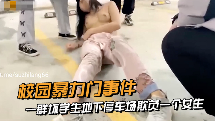 校园暴力门事件 一群坏学生地下停车场欺负一个女生，衣服都给扒光了，还有几个男生说要摸一下她的奶子
